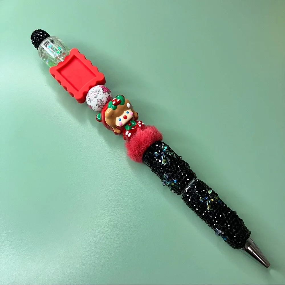 Holiday Handmade Beaded Pen with Handpainted Christmas Boy & DIY Picture Bead - Picture 6 of 7